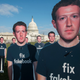 Illustration for article titled Army of Cardboard Mark Zuckerbergsem/em Mock Facebook CEO from Capitol Lawnem/em